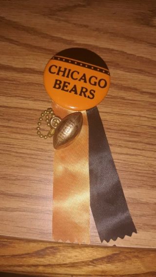 1960s Vintage Chicago Bears Celluloid Pin Button Ribbon With Football Charm