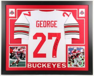 Eddie George Signed Ohio State Buckeyes 35x43 Custom Framed Jersey - Jsa Hologram