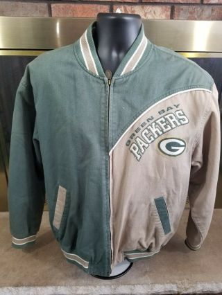 Vintage 90s Green Bay Packers Nfl Lee Sport Denim Jean Jacket Bomber Mens Size M