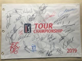 Signed 2019 Tour Championship Field Flag 26 Autos Rory Mcilroy Brooks Koepka
