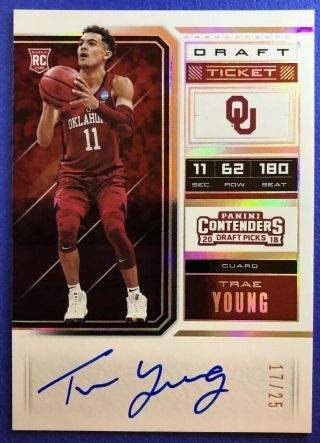 Trae Young 2018 - 19 Panini Contenders Rc Auto 17/25 Draft Ticket Variation C
