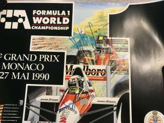Ayrton Senna Jean Alesi Signed Official Poster 1990 Gp Monaco Legend