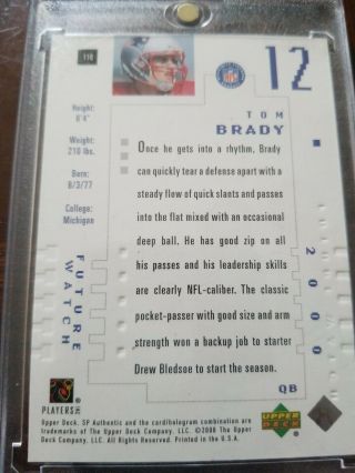 2000 SP Authentic 118 Tom Brady England Patriots RC Rookie 0840/1250 7