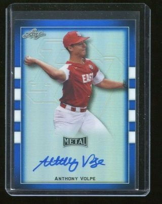 2018 Leaf Metal Perfect Game All - American Auto Blue - Anthony Volpe 19/30