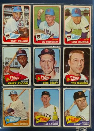 1965 Topps Baseball Cards,  (6) Sheets Of (9) Vintage Cards.  Total Of (54) Cards