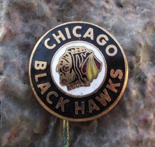 Antique Chicago Black Hawks Nhl Usa Ice Hockey Team Indian Head Tie Pin Badge
