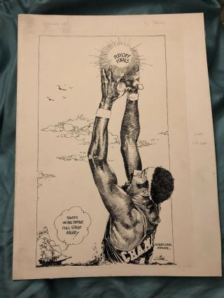 Bruce Stark Pen And Ink Drawing Of Wilt Chamberlain
