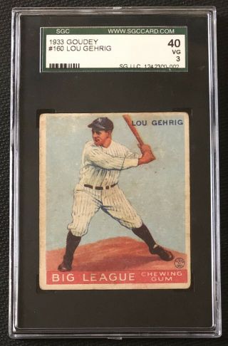 1933 Goudey Lou Gehrig Sgc 40 / 3 Very Good 160 Ny Yankees Hof
