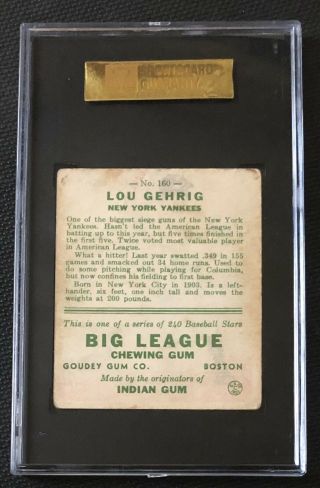1933 Goudey Lou Gehrig SGC 40 / 3 Very Good 160 NY Yankees HOF 4