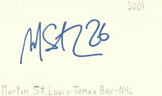 Martin St.  Louis Tampa Bay Nhl Hockey Autographed Signed Index Card