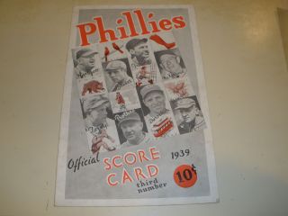 1939 Philadelphia Phillies Official Score Card