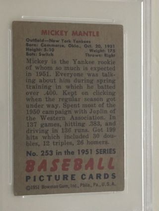 1951 Bowman Mickey Mantle PSA 3 4