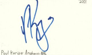 Paul Kariya Anaheim Nhl Hockey Autographed Signed Index Card