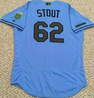 STOUT size 46 62 2018 Kansas City Royals game Jersey issued Memorial Day 5 Star 3