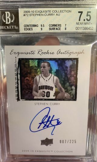 Stephen Curry 2009 - 10 Exquisite 72 Rookie Rc 007/225.  Bgs 7.  5 Auto 10.