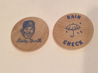 1960’s Vintage Mickey Mantle Wooden Rain Check Token