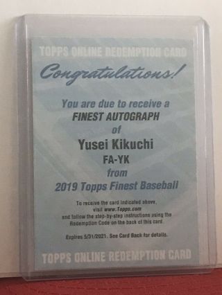 Yusei Kikuchi 2019 Topps Finest Rookie Autograph Auto Rc Mariners Sp