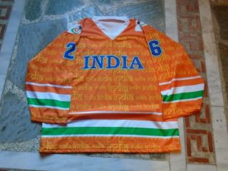Iihf India Game Worn Orange Jersey 26 J.  Dolkar Photo Ref