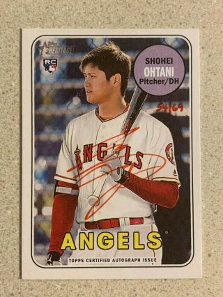 2018 Shohei Ohtani Red Ink Rookie Auto /69 - Topps Heritage Real One Autograph
