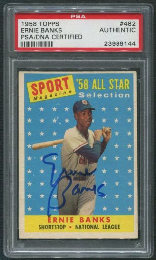 1958 Topps Baseball 482 Ernie Banks All Star Signed Auto Psa/dna Authentic