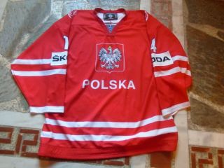 Iihf Poland Game Worn Red Jersey 14 Guzik Tackla