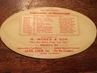 1937 University Of Mississippi Ole Miss Rebels Football Pocket Schedule