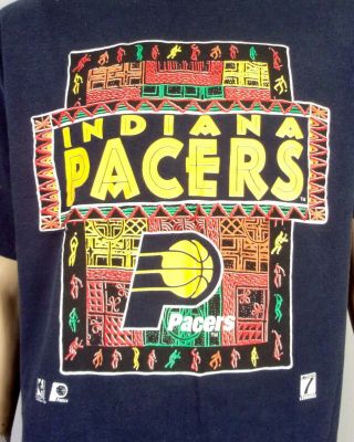 Vtg 90s Logo 7 Nba Indiana Pacers T - Shirt Tribal Graphic Miller Cross Colours Xl