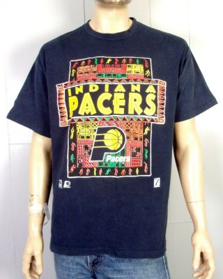 vtg 90s Logo 7 NBA Indiana Pacers T - Shirt Tribal Graphic Miller Cross Colours XL 2