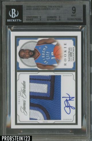 2009 - 10 National Treasures James Harden Rpa Rc 3 - Color Patch Auto /99 Bgs 9