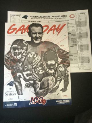 2019 Chicago Bears Vs Panthers Football Program W/spotters Chart - Red Grange