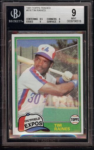 1981 Topps Traded 816 Tim Raines Rookie Rc Montreal Expos Bgs 9 = Psa 9