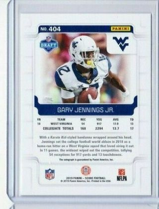 2019 Score Draft Gary Jennings Jr Gold Zone Rookie Auto /50 Wvu Seahawks D