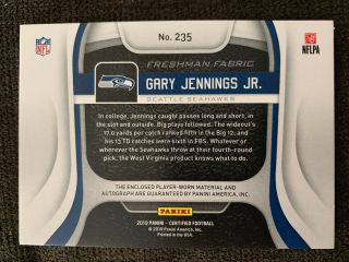 2019 Certified Football Gary Jennings Jr.  Auto Jumbo Patch RPA Red 53/199 2