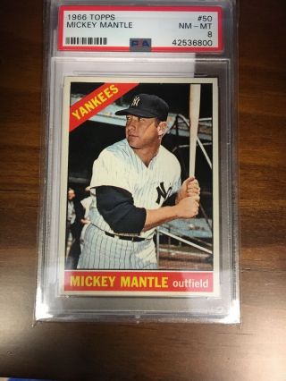 1966 Topps Mickey Mantle 50 Psa 8 High - End Card Perfect Centering