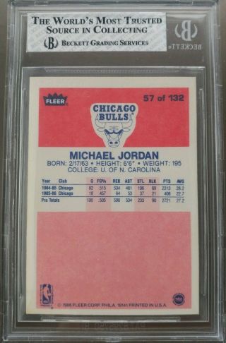 1986 - 1987 Fleer Michael Jordan RC Chicago Bulls 57 BGS 7.  5 Rookie 2