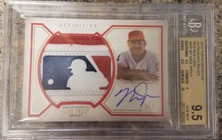 2019 Topps Definitive Mike Trout Patch Auto 1/1 Logoman.  Graded 9.  5