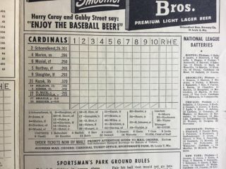 5/22/1949 York Giants at St.  Louis Cardinals Scorecard/Program (Unscored) EX 5