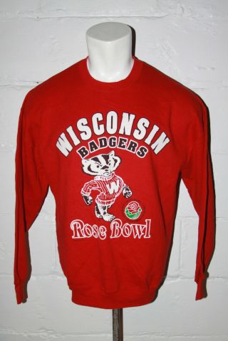 Vtg Wisconsin Badgers Rose Bowl Red Crewneck Sweatshirt Sz Xl Made In Usa