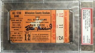 1955 Mlb All Star Game Ticket Stan Musial Auto Signed St Louis Cardinals Psa Dna