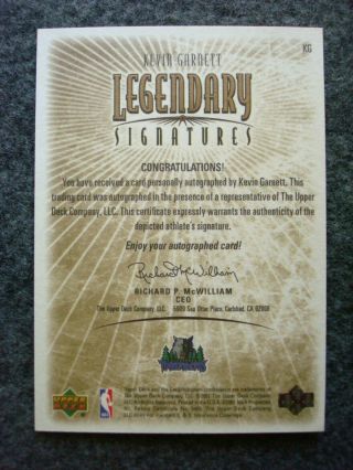 2001 - 02 Kevin Garnett SP Legends Legendary Signatures Autograph Auto Upper Deck 5