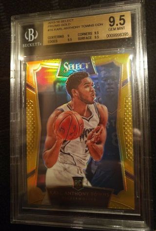 2015 - 16 Panini Select Karl Anthony Towns Gold Prizm Refractor Bgs 9.  5