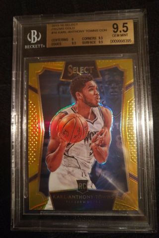 2015 - 16 Panini Select KARL ANTHONY TOWNS GOLD Prizm REFRACTOR Bgs 9.  5 2