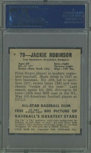 1948 Leaf 79 Jackie Robinson Brooklyn Dodgers RC Rookie HOF PSA 6 BOLD IMAGE 2