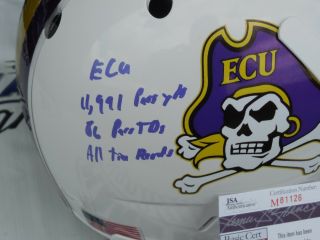 Shane Carden signed East Carolina ECU Pirates full sz white STATS helmet JSA 3
