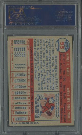 1957 Topps 95 Mickey Mantle York Yankees HOF PSA 7 NM 