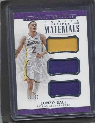 Lonzo Ball 2017 - 18 National Treasures Rookie Triple Materials Jersey Rc D /99