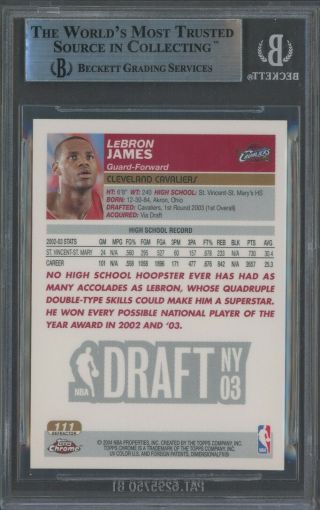 2003 - 04 Topps Chrome Refractor 111 LeBron James Cavaliers RC Rookie BGS 9 2