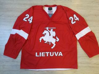 IIHF Game Worn Lithuania Lietuva Ice Hockey Jersey Shirt Tackla XL 24 4
