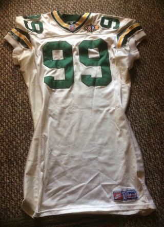 1996 Packers Game Worn/issued White Jersey,  99 (jermaine Smith)