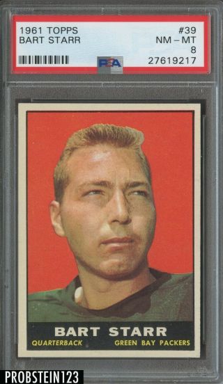 1961 Topps Football 39 Bart Starr Green Bay Packers Hof Psa 8 " Looks Nicer "